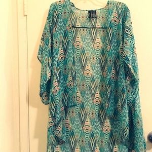 No comment teal Aztec kimono Sz M